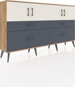 Resim Arges Konsol 2 Raflı 4 Çekmeceli 4 Kapaklı 176x30x99 Çam-aytaşı/a Çam-aytaşı/antrasit 