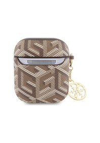 Resim Apple Uyumlu AirPods Kılıf Guess Lisanslı G Cube Desenli 4g Süs Zincirli Kahverengi 