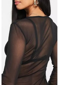 Resim Siyah Tül Bluz Uzun Kollu Transparan Sexy Siyah 