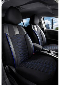 Resim Ford Tourneo Courier 2+1 Deri Detaylı Oto Koltuk Kılıfı Ön Arka Set Siyah Mavi Platinium Model Şhn 