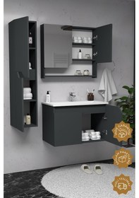 Resim Teta Home Napoli 80 Cm Mdf Banyo Dolabı Seti + Boy Dolabı Antrasit Antrasit 