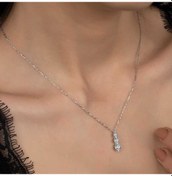 Resim Swarovski Taşlı Gümüş Üçtaş Tektaş Kolye 