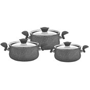 Resim OMS 3027 6 Parça Granit Güveç Set Cam Kapaklı Gri 
