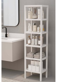 Resim Shelf 6 Katlı Düzenleyici Plastik Raf Ünitesi Beyaz, Kitaplık, Mutfak, Banyo Rafı Dolabı Beyaz 