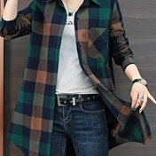 Resim Kadınlar için Günlük Uzun Ekose Gömlek - Polyester, Makinede Yıkanabilir, Dönebilen Yaka, Asimetrik Etek, İlkbahar/Sonbahar Rahatlığı için Hafif 