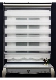 Resim Geniş Pliseli Etek Dilimli Ekru Beyaz Zebra Stor Güneşlik Perde Beyaz 