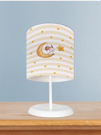 Resim Mekta Home Bebek Ve Çocuk Odası Ay Üzerinde Oturan Tavşan Ve Yıldız Desenli Abajur 