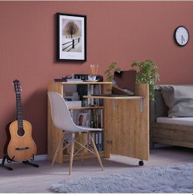 Resim Asratrend Çalışma Odası Fonksiyonel Kitaplık+katlanır Masa Safir Meşe 
