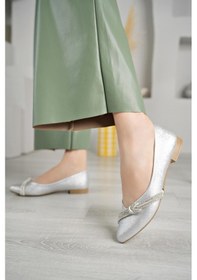Resim Nesil Shoes Ceylan 343 Gümüş Taşlı Kadın Babet-gümüş Sıvama Gümüş 