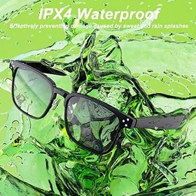 Resim Bluetooth Güneş Gözlüğü, IPX4 Su Geçirmez Mavi Işık Engelleme Açık Kulak Stili Ahizesiz Arama Özellikli Akıllı Gözlük, Spor Oyunları Için Ses Gözlükleri (Siyah çerçeve) 