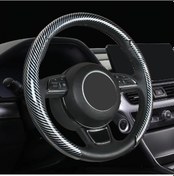 Resim Chuangyinshop 3'lü Set Parlak Karbon Fiber Spor Direksiyon Kılıfı Kaymaz Rahat Kavrama 3 Parça Set Gümüş Rengi 