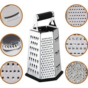 Resim Orta Boy Kare Çok Fonksiyonlu 6 Yüzlü Altıgen Paslanmaz Çelik Rende 