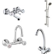 Resim ARÇE Klasik Çevirmeli Banyo + Kuğu Evye + Lavabo Bataryası + Sürgülü Duş Takımı 