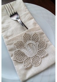 Resim 6 Adet Dekoratif Chic Dantelli Kaşıklık Servis Sunum Krem 