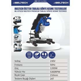 Resim Ibeltech IBL-GTS210 Premium Tablalı Gönye Kesme Testeresi - 1200W, Lazer ve LED Işıklı 