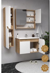 Resim Teta Home Napoli 80 Cm Mdf Banyo Dolabı Seti + Boy Dolabı Atlantik Çam-beyaz Atlantik Çam - Beyaz 