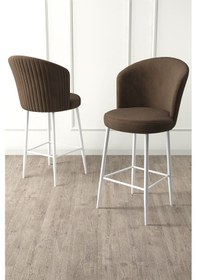 Resim Canisa Alte Serisi 4 Adet Kahve Sandalye 65 Cm Ada Mutfak Bar Sandalyesi Babyface Kumaş Beyaz Metal Ayaklı Sandalye Kahve Ayaklar Beyaz 