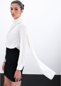 Resim Sateen Şal Detaylı Bluz - Ekru-135956 Ekru 