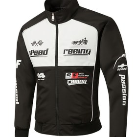 Resim Erkekler için İlkbahar/Sonbahar Motosiklet Ceketi - Sportif Renk Blok Tasarım ve Metalik Vurgular, Yüksek Boyun & Bol Kesim, Polyester Fermuarlı Ön Casual Sürüş Montu, Motosiklet Sürme Ekipmanı, Dış Giyim, Yüksek Yaka Ceket, Şık Bitiş 