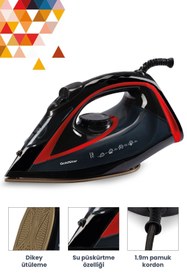 Resim GoldStar ST7601K 2400 Watt Seramik Tabanlı 170 gr Etkili Şok Buharlı Ütü Kırmızı 