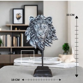 Resim Heitzhe Aslan Kafası Heykeli 33 Cm Gri Siyah Biblo Dekoratif Masa Üstü Obje, Ev Ve Ofis Aksesuarı 