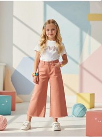 Resim Zekids Kız Çocuk Pamuklu Paçaları Püsküllü Pantolon-16677 Somon 