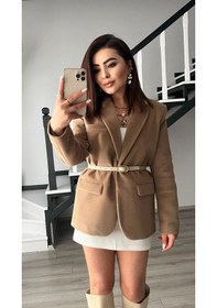 Resim Kahve Premium Kendinden Kemerli Peluş Ceket Kahve 