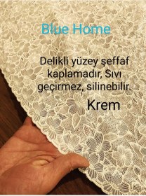 Resim Yuvarlak Dantel Görünümlü Pvc Muşamba Mutfak Masa Örtüsü Sıvı Geçirmez Silinebilir /ebat: 150 Cm Krem Krem 