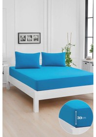 Resim Mirava Premium %100 Pamuk Penye Lastikli Çift Kişilik Çarşaf Takımı 2 Yastık Kılıfı Dahil Turkuaz 140x200cm Turkuaz 