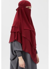 Resim Altobeh Hazır Pratik Şifon Üç Katlı Peçeli Üçgen Hac Umre Şalı Sufle Hijab Nikap Bordo 