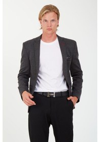 Resim Sposo G-222 Tek Düğme Tek Yırtmaç Dar Kalıp Füme Erkek Blazer Ceket Füme 