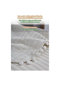 Resim Evlen Home Collection Ponponlu Çift Kişilik %100 Pamuk Yatak Örtüsü Pike Takımı Krem Beyaz 