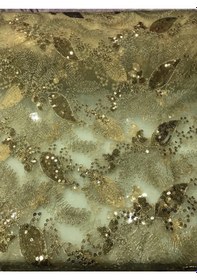 Resim Pul Payet Güpürlü Dantel Kumaş Abiye Elbise Çok Amaçlı Gold Renk 