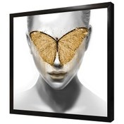 Resim Sarı Kelebek Ve Kadın Çerçeveli Mdf Tablo-172125 