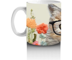 Resim Gözlük Takmış Meraklı Bakışlı Kedi – Baskılı Kahve Kupası 