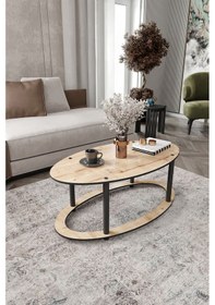 Resim Hole Masivo Orta Sehpa 70x40 Elips Safir Meşe Meşe 