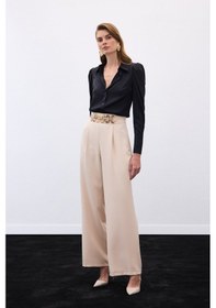Resim Sateen Kemerli Salaş Pantolon - Bej-136536 Bej 