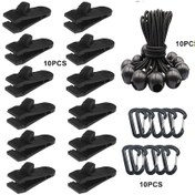 Resim Kamp, Tente, Gölgelik Ve Karavanlar İçin 30'lu Çadır Branda Kelepçesi, 10 Ağır Hizmet Tipi Branda Kelepçesi, 10 Çadır Kauçuk Kayışı, 10 Karabina 