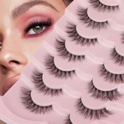 Resim 7 Çift Kedi Gözü Kirpikler, 3D Sahte Mink, C Curl, 13-15mm Uzunluk, Doğal Görünüm Şeffaf Bant, Yumuşak İncelikli Sahte Kirpik Şeridi, Başlangıç Dostu, Çoklu Çift Paket 