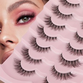 Resim 7 Çift Kedi Gözü Kirpikler, 3D Sahte Mink, C Curl, 13-15mm Uzunluk, Doğal Görünüm Şeffaf Bant, Yumuşak İncelikli Sahte Kirpik Şeridi, Başlangıç Dostu, Çoklu Çift Paket 