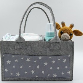 Resim Jasper Yıldız Desenli Gri Keçe Anne Bebek Bakım Çantası Organize Gri 
