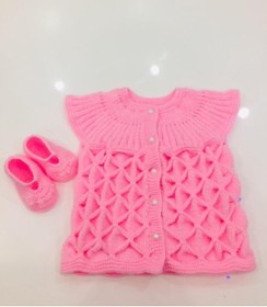 Resim OYUNCAKPARK Örgü Pembe Kız Bebek Yelek Takımı 