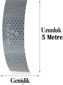 Resim Badem10 Tüvtürk Onaylı Belgeli Bant 5 Metre 5 cm Beyaz Reflektörlü Reflektif Fosforlu Şerit Bant İkaz Bandı 