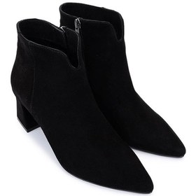 Resim Tamer Tanca Kadın Hakiki Deri Siyah Süet Topuklu Bot 1074 2281 Bn Bot Sk25-26 Sıyah Yarma Suet Siyah Suet 