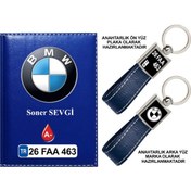 Resim Plakanıza Özel Bmw Logolu Lacivert Ruhsat Kabı Ve Anahtarlık 