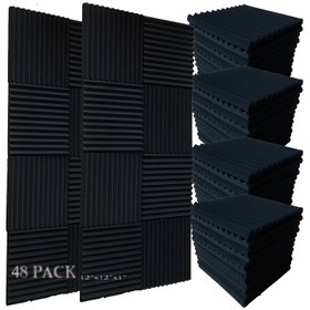 Resim 48 adet Siyah Köpük Akustik Kama Ses Yalıtım Duvar Panelleri, 30.48cm x 30.48cm x 2.54cm - Kayıt ve Ses Emme için Yüksek Yoğunluklu Stüdyo Köpüğü, Müzisyenler İçin İdeal, Akustik Ses Panelleri 