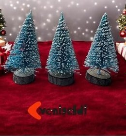 Resim 3 Adet 10 Cm Pırıltılı Mavi Yılbaşı Ağacı T16, Mavi 