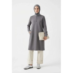 Resim Armine Fermuar Detaylı Basic Tunik Gri 