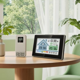 Resim TEPLOM 5055C Kablosuz Termometre Higrometre Alarm Saati Renkli Ekran ile, İç/Dış Sıcaklık Nem Monitörü, Pil ile Çalışır, Tek Kullanımlık, Dijital Plastik Malzeme, Yetişkinler için 