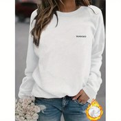 Resim Kadınların Rahat Fleece Crew Neck Sweatshirt - Casual Pullover ile "MANGO" Baskısı, Bol Kesim, Uzun Kollu, Geometrik Desen, Sonbahar/Kış için Mükemmel, Rahat Giyim | Rahat Kesim Sweatshirt | Esnek Kumaş 